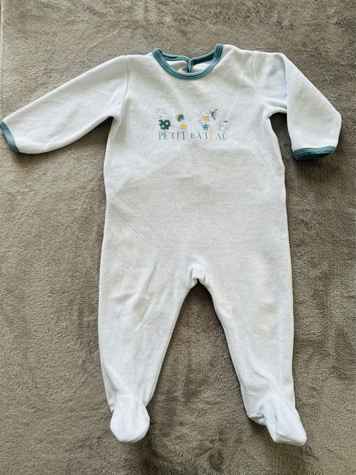 Pyjama velours bleu ciel - 12 mois - Petit Bateau