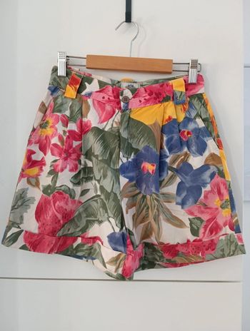Short vintage en coton à fleurs multicolores
