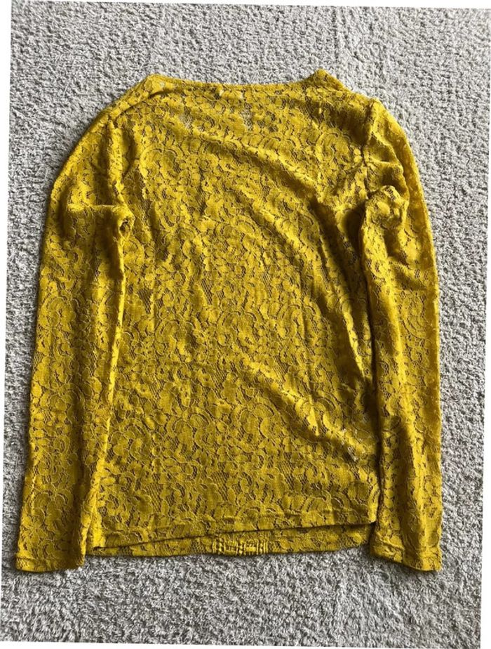 Teeshirt manches longues dentelles couleur jaune taille M marque Promod - photo numéro 6