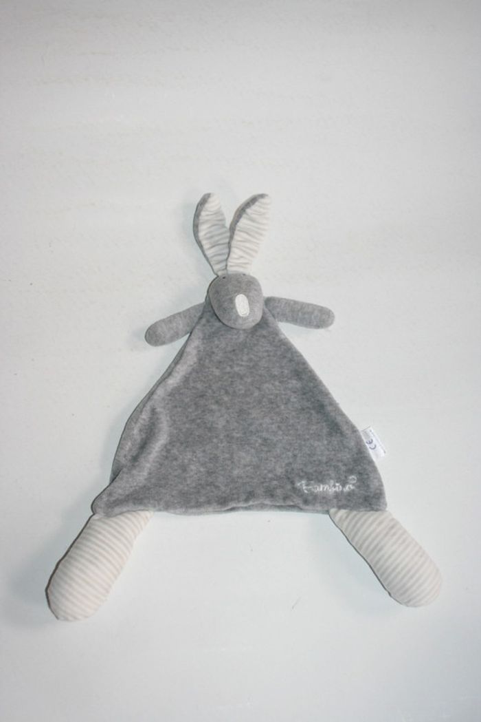 Doudou Plat Lapin Gris Rayé Bambino