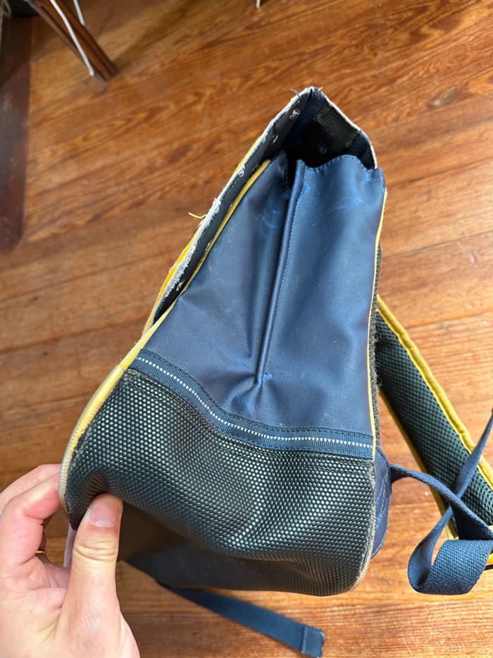 Grand cartable d’écolier vintage Tann’s édition limitée Petit Bateau bleu jaune rayé marin - photo numéro 5