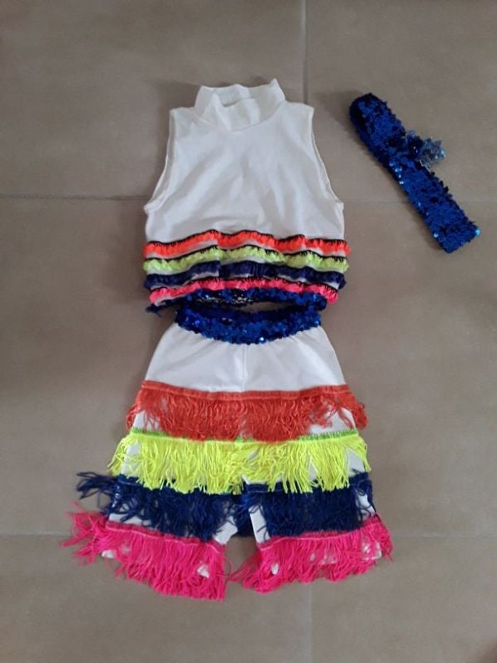 Déguisement multicolore franges et sequins fille 8-10 ans