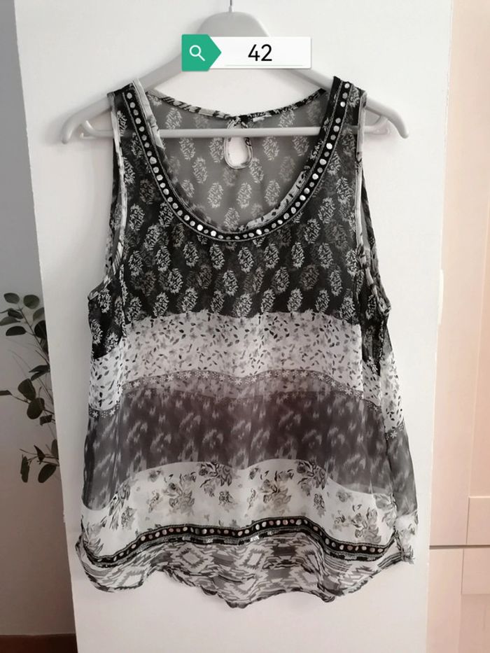 Blouse Tunique transparente gris beige 42 - photo numéro 2