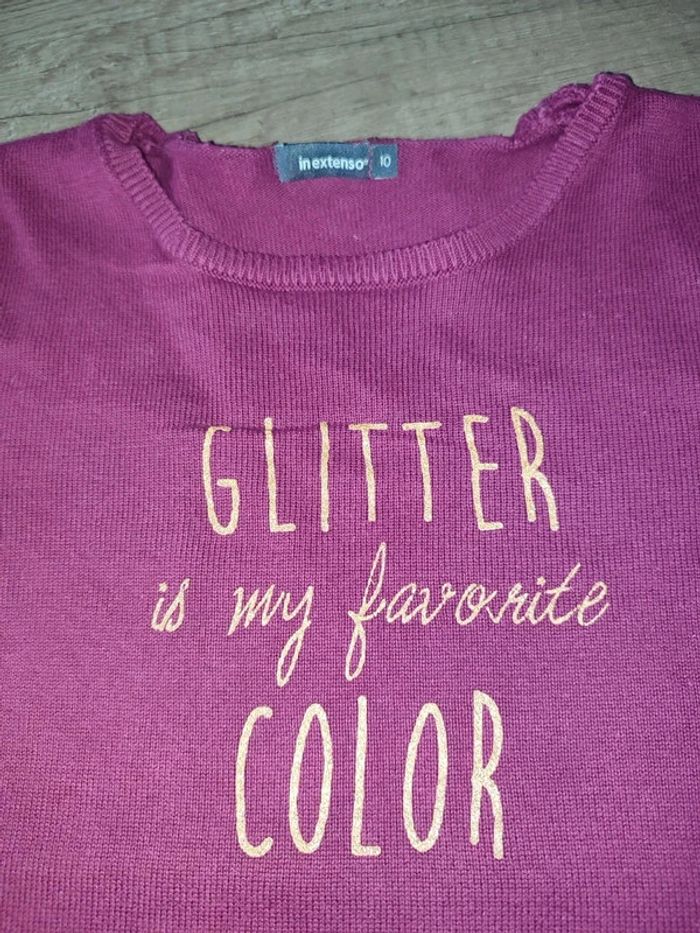 Pull bordeaux 10 ans in extenso "Glitter is my favorite color " - photo numéro 2