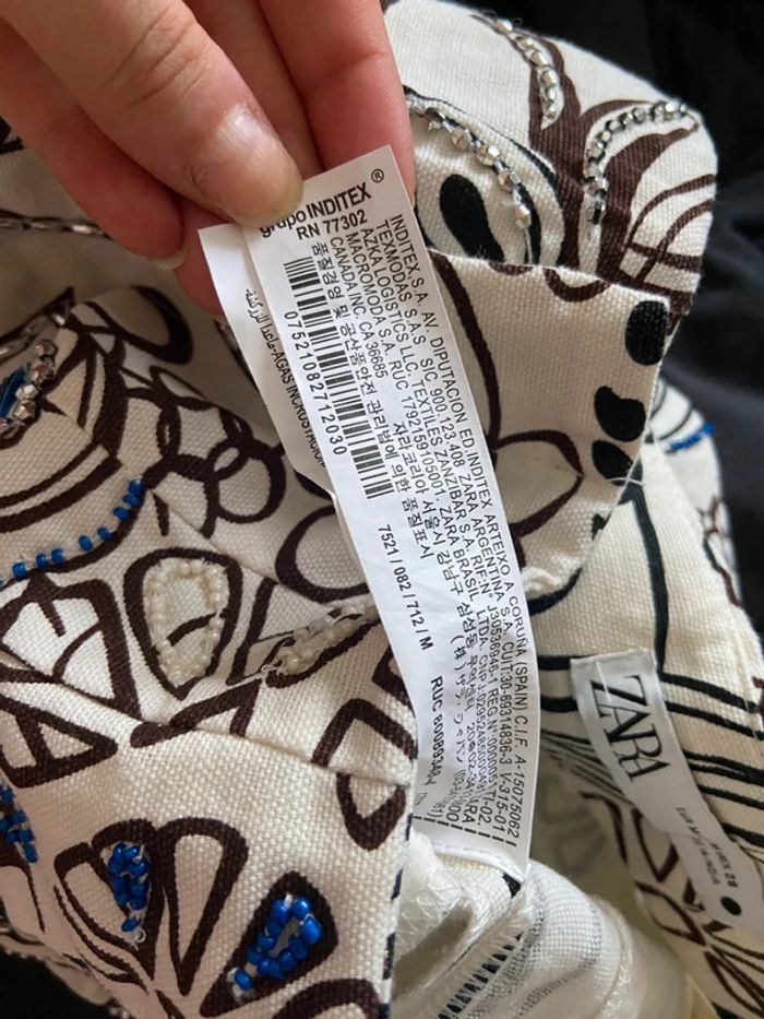 Short taille haute blanc avec perles Zara Taille M - photo numéro 5