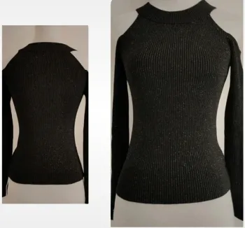 Magnifique pull noir pailleté argenté épaules dénudées Vintage dressing taille 10 ans