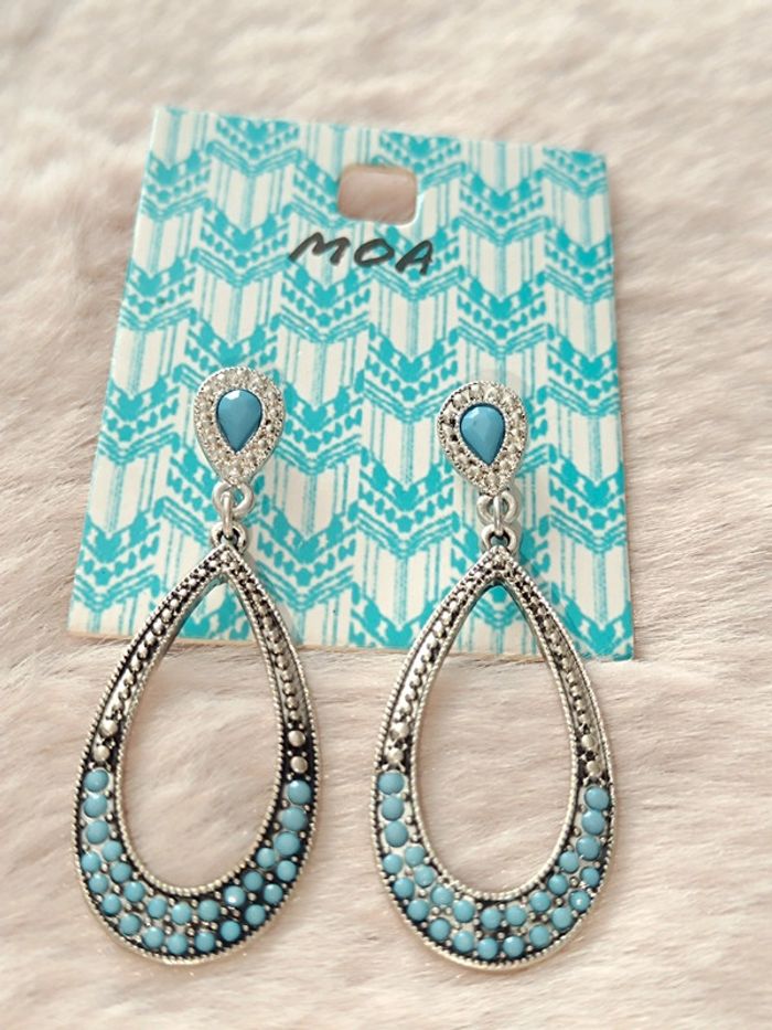 Boucle d'oreille Goutte-Inspiration Bohème Chic Argenté Bleu 🩵 - photo numéro 2