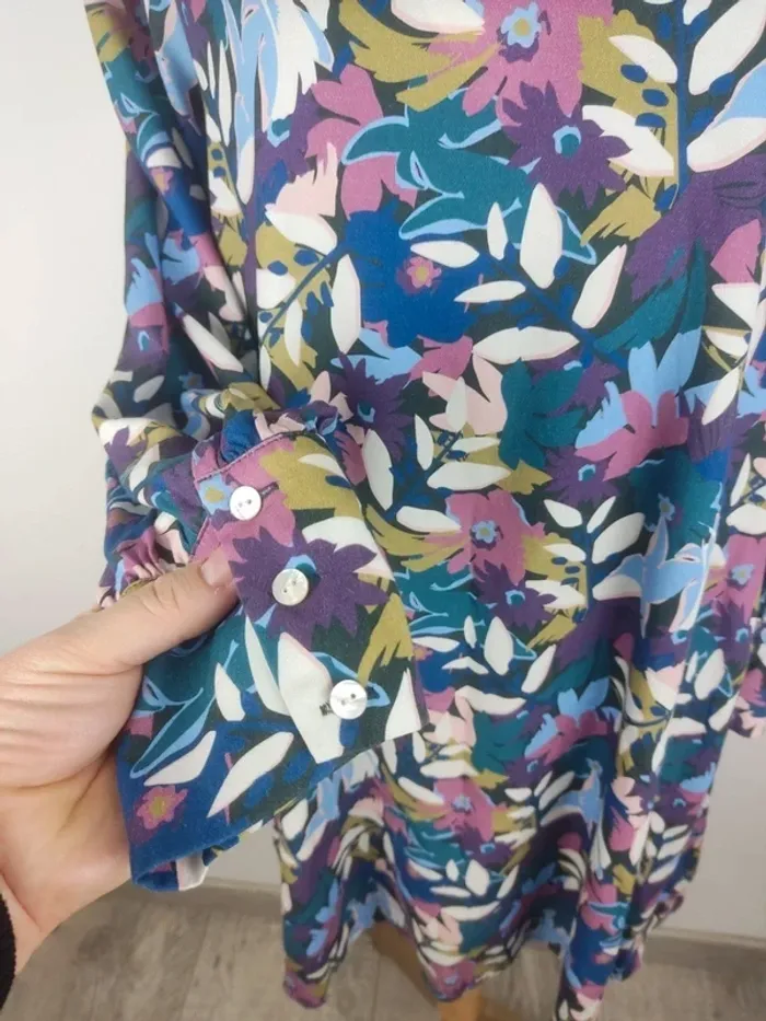 Robe mi-longue manches longues motifs fleuris multicolores taille 42 Ekyog - photo numéro 6