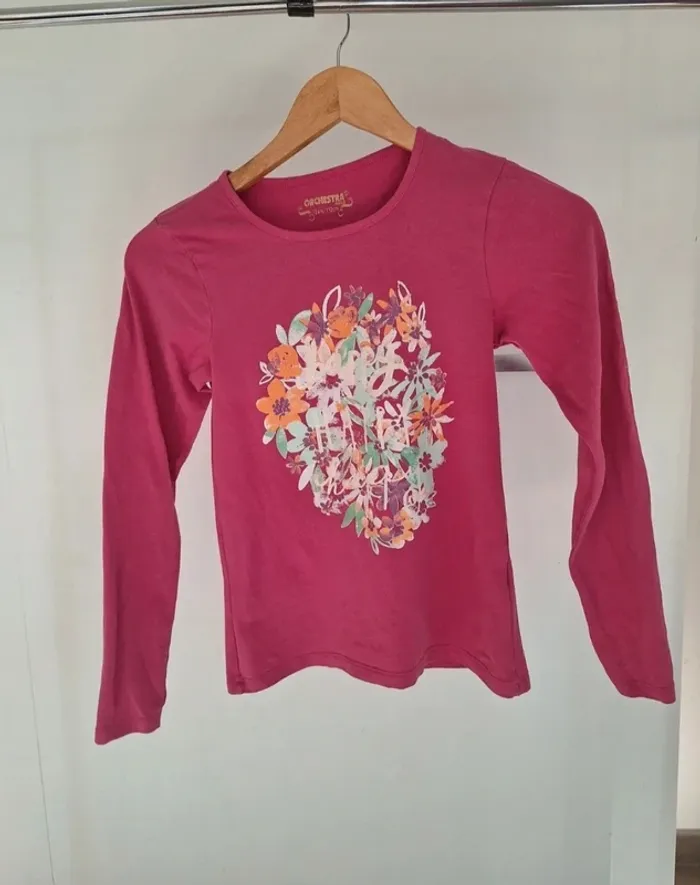 T-shirt manche longue enfant fille rose fushia 12 ans Orchestra