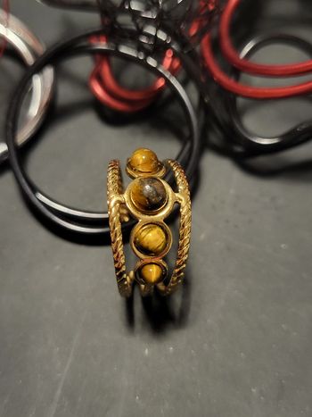 Bague acier inoxydable ajustable doré et coco marron