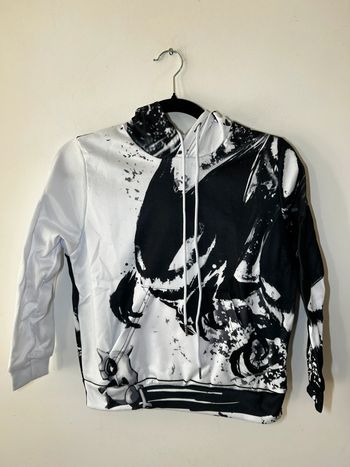 Sweat à capuche noir et blanc style manga - Taille 8 ans