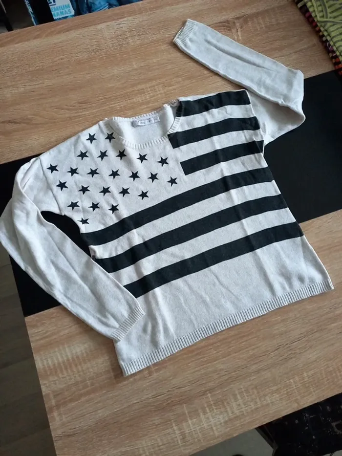 Pull fille beige et noir 12 ans