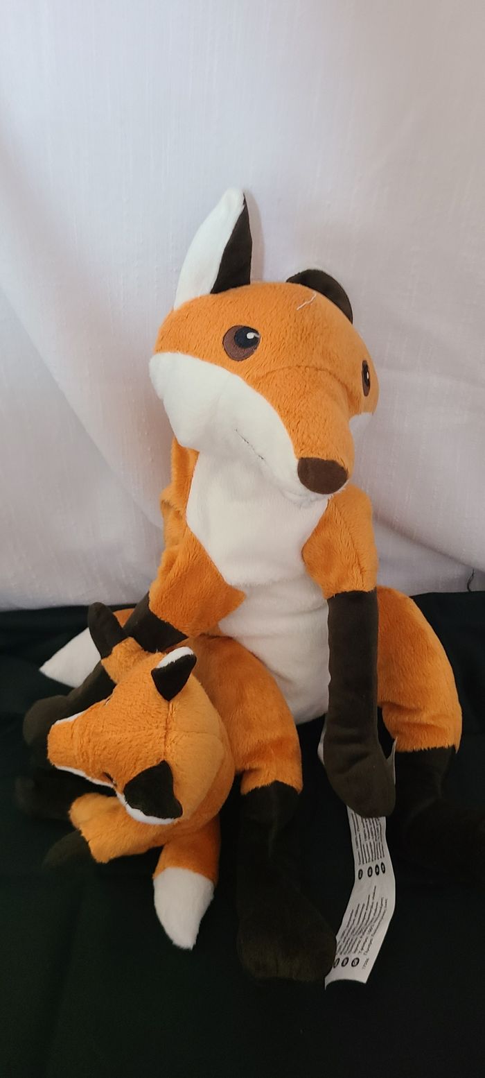 Renard IKEA  doudou peluche avec bébé orange et noir - photo numéro 5