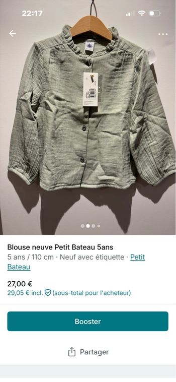 Blouse gaze de coton neuve Petit Bateau 