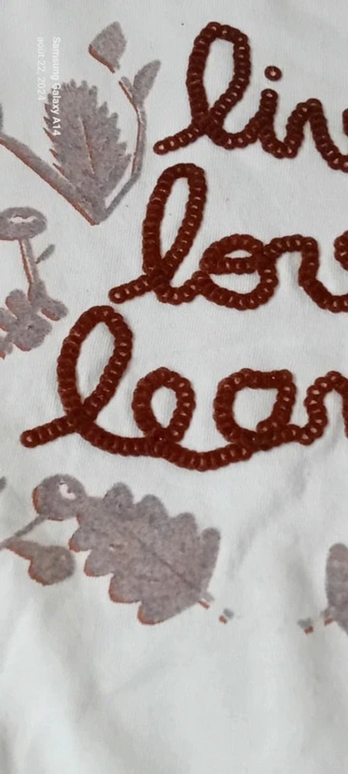 Tee-shirt long motif feuilles et texte brodé crème neuf fille 10 ans vert baudet - photo numéro 5