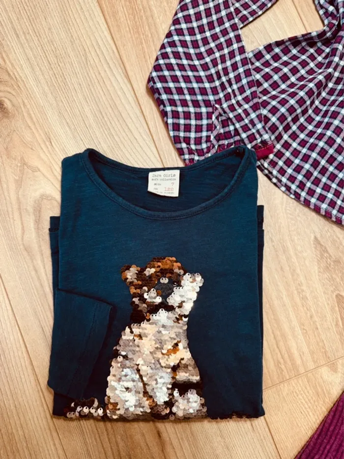 Taille 6 ans tenue 3 pièces fille multimarque violet bleu marine * carreaux sequins et velours * 🌸 - photo numéro 5