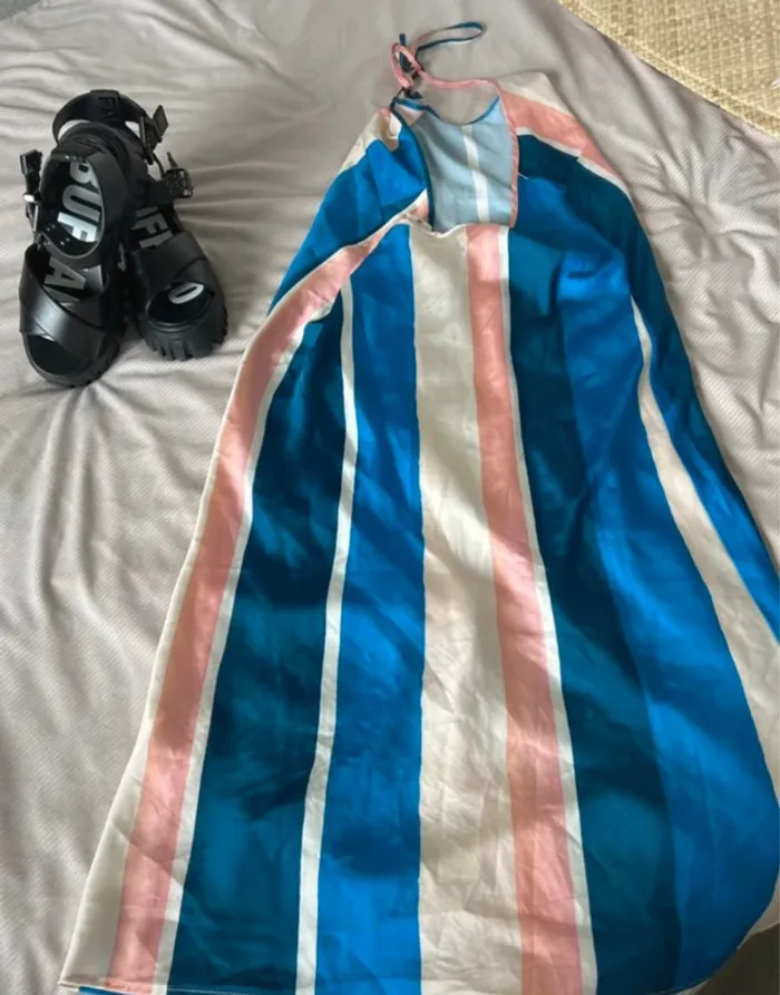 Robe effet, satinée H&M taille L bicolore - photo numéro 3
