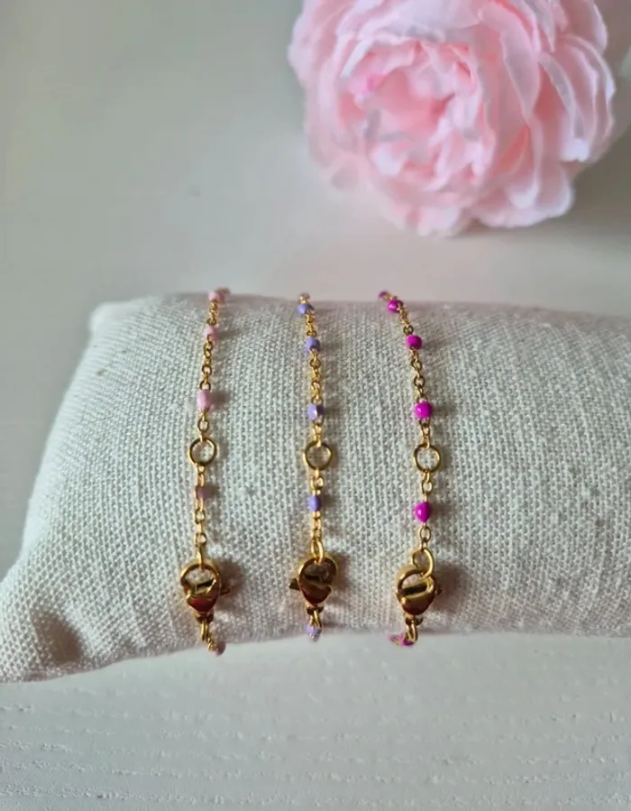 Lot de 3 bracelets dorée style Gigi C en acier inoxydable rose violet pastel - photo numéro 2