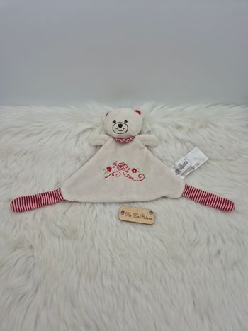 Doudou plat ours beige et rouge Shima
