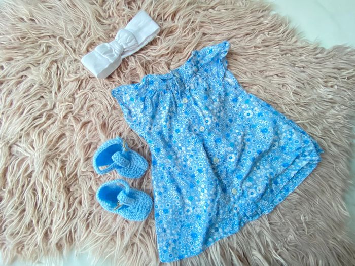 Ensemble jacadi 3 mois bandeau robe chaussons liberty ballerines - photo numéro 2