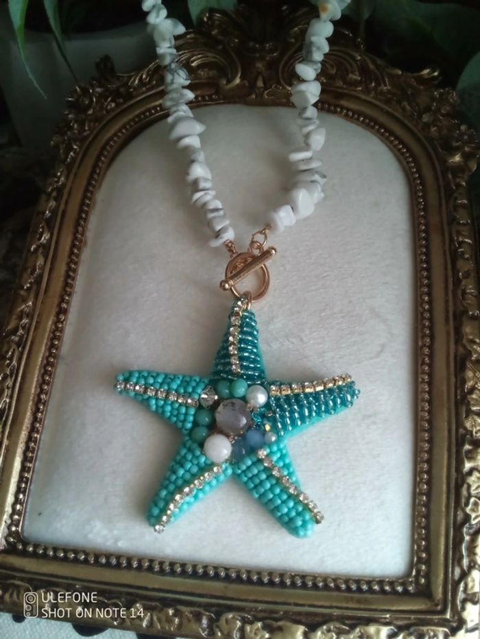 Collier pierres howlite et étoile avec pierres de labradorite et pierre de lune - photo numéro 4