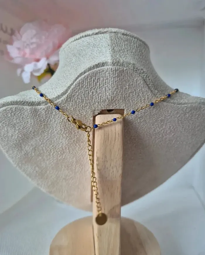 Collier ras du cou réglable 🌸 En acier inoxydable perles bleu - photo numéro 3