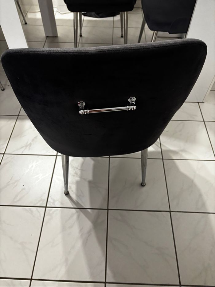 Chaise design grise foncé velours pieds métal chromé - photo numéro 2