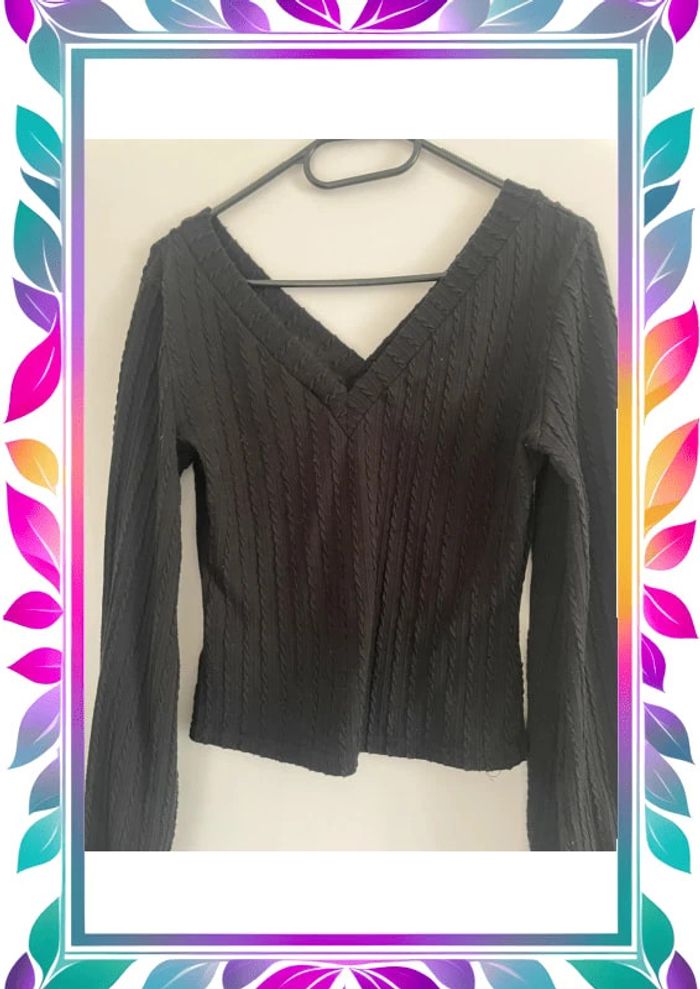 Blouse noir côtelé SHEIN S - photo numéro 2