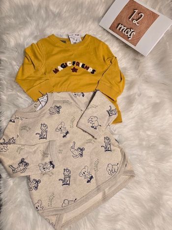 Neufs (non portés)🏷🏷💙🤩😍 sweat molleton et teeshirt ml 12 mois garçon 💙🤩😍