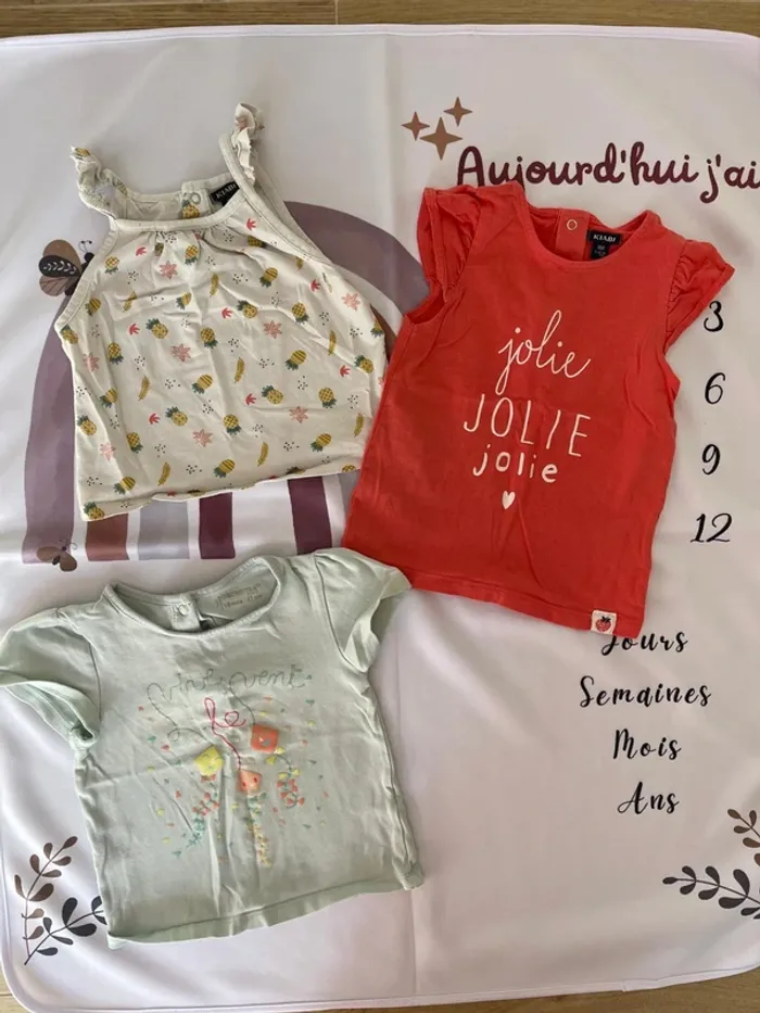 👚 Lot de 3 t-shirts bébé fille – Taille 18 mois (81 cm) 🌸