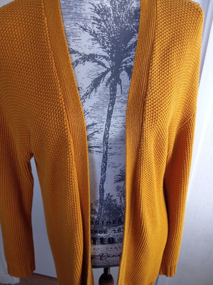Gilet long mi saison petite maille moutarde Jennifer taille M - photo numéro 3