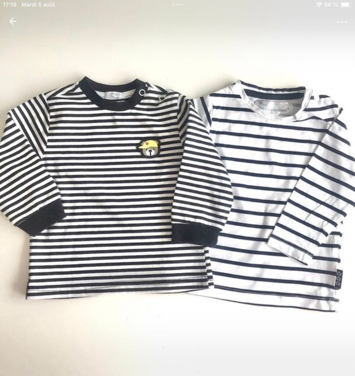 Lot de 2 t-shorts  rayés manches longues 6 mois