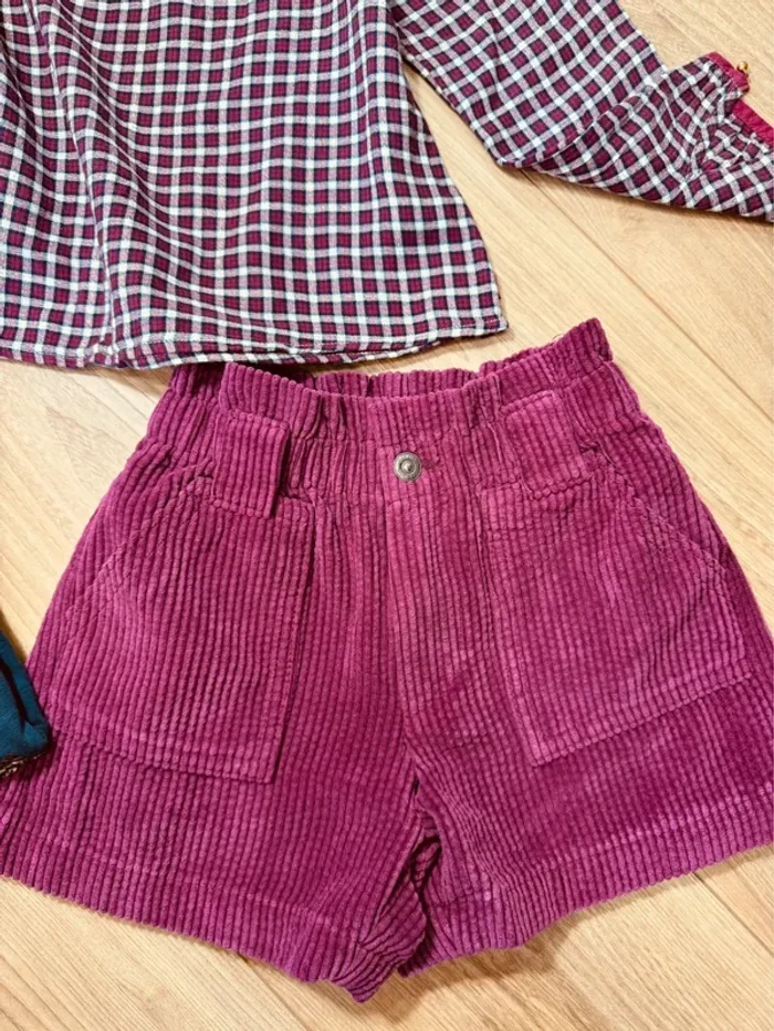 Taille 6 ans tenue 3 pièces fille multimarque violet bleu marine * carreaux sequins et velours * 🌸 - photo numéro 4