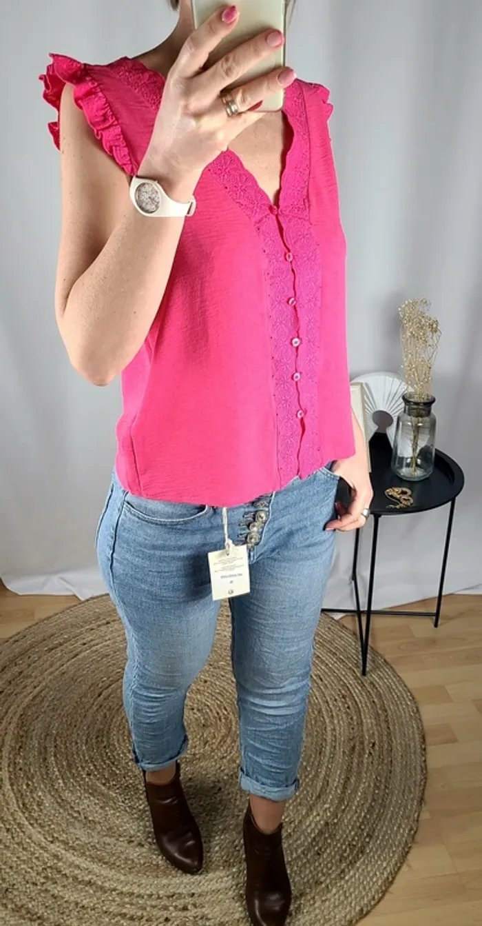 Top en gaze de coton, Réversible, dos dentelle - Neuf - Plusieurs coloris et Tailles disponibles - photo numéro 3