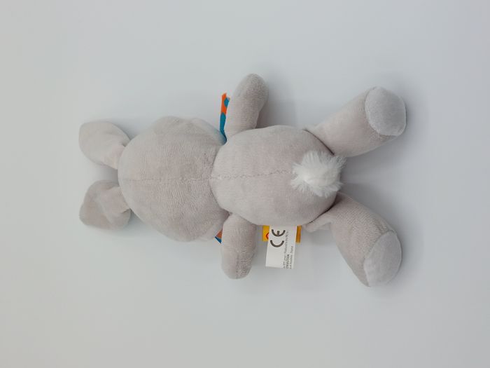 Peluche doudou lapin gris blanc orange bleu FIZZY 21 cm nœud TBE TRACES OREILLE - photo numéro 2