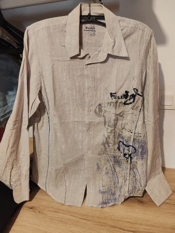 Chemise claire blanche rayée gris + fil argenté