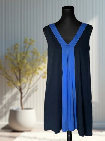 Robe sans manches Anna Seravalli – coupe trapèze graphique noir & bleu royal