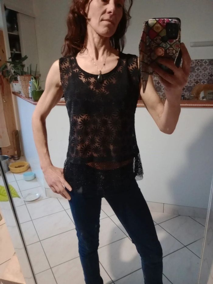 Top femme 38 ajouré  transparent noir c73 - photo numéro 2