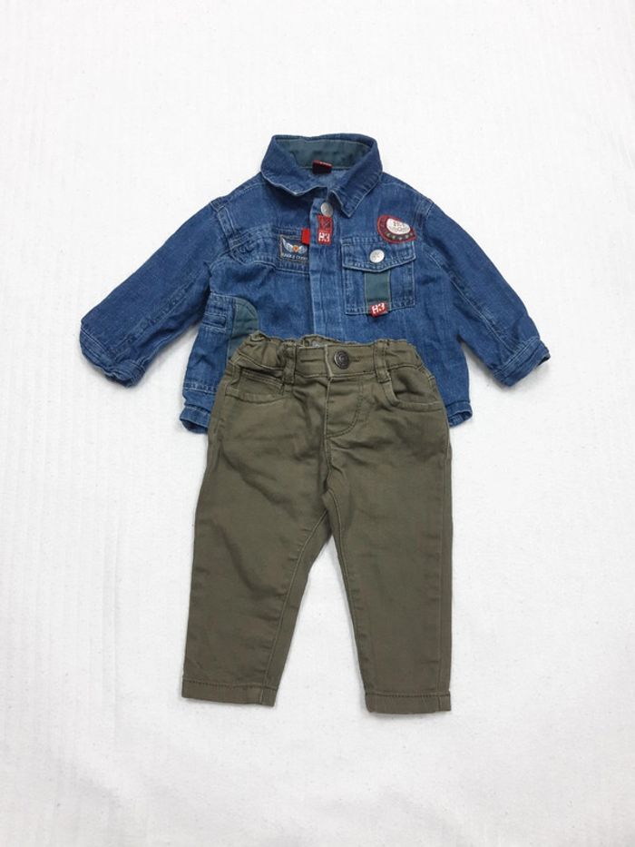 Tenue chemise en jean et pantalon kaki