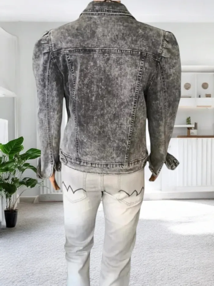Veste jean Redial ,nuances de gris ,épaules froncés ,coupe droite , stretch - photo numéro 4
