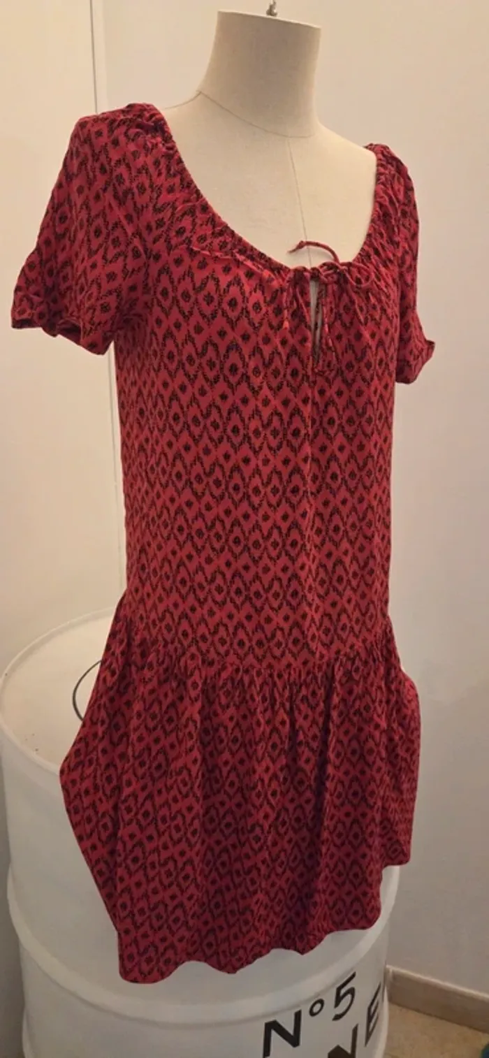 Robe rouge imprimée bohème - Le Temps des Cerises - Taille M - photo numéro 3