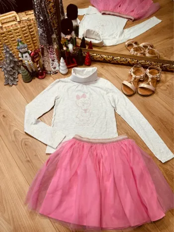 Taille 10 ans tenue 2 pièces fille Noël fille Sergent Major Kiabi gris rose * pingouin tulle * 🎄