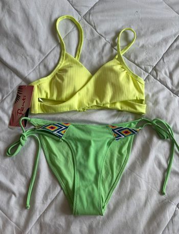 Ensemble set 2 maillots de bain bikini jaune fluo croisé vert taille XS/34 neuf