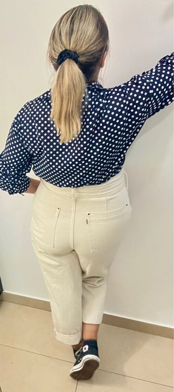Chemise Bleue Marine À Pois Blanc Taille 42-44 - photo numéro 7