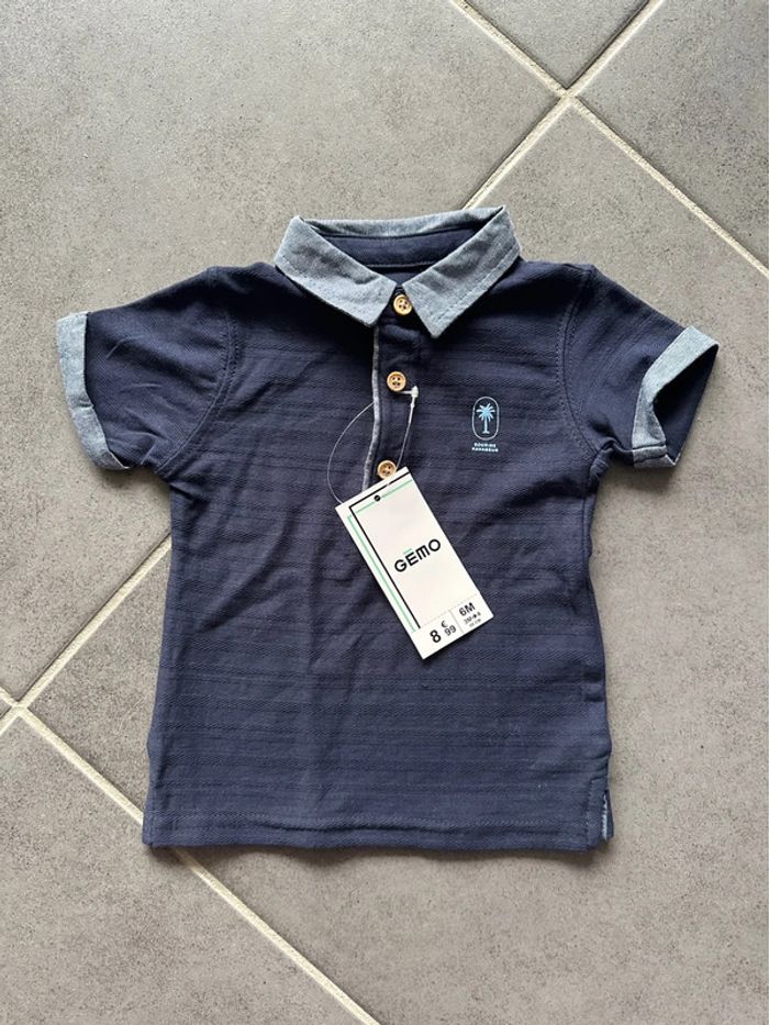 Polo bleu manches courtes Taille 6 mois NEUF