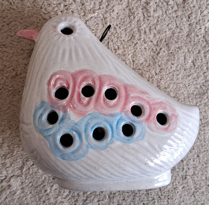 Ancien photophore en céramique - oiseau