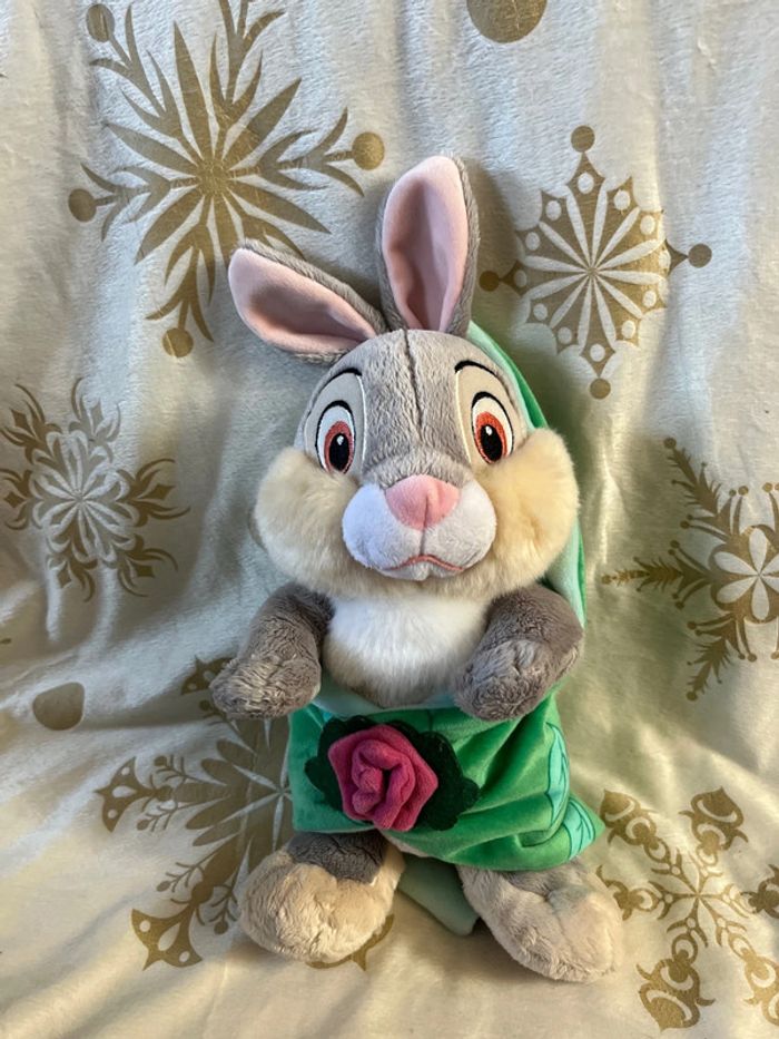 Peluche Panpan lapin Bambi Disney Babies Disneyland Paris couffin couverture vert fleur - photo numéro 3