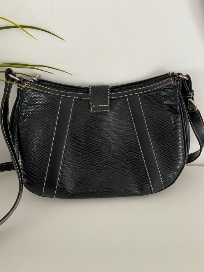 Sac à Main Vintage LANCEL Paris - Cuir Noir Aspect Lézard - Années 90/2000 - photo numéro 4