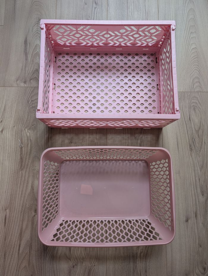 Caisse pliable rose + panier