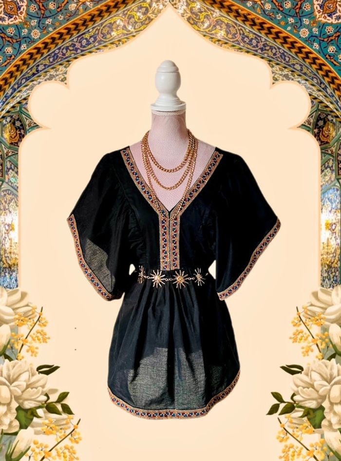 🖤🌸 Blouse ethnique Maison Hôtel noire broderies made in India embroidered oriental blouse🌸🖤